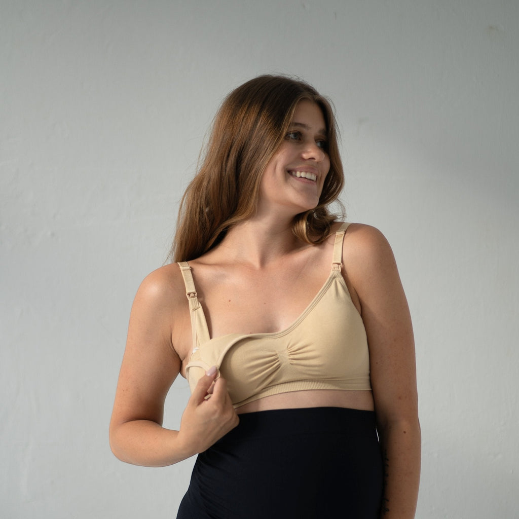 Soutien-gorge d'Allaitement NAVEA, coloris beige — porté